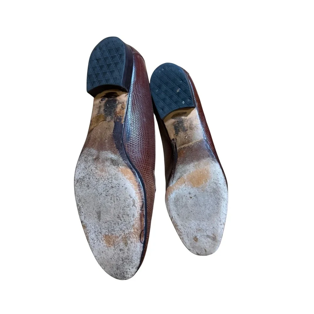 Salvatore Ferragamo Mens Lizard Embossed Leather Gancini Loafers Brown 9.5 2A/B